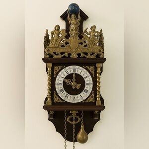Antique Dutch Wall Clock Late Victorian Style Mechanical Wind-Up Made in Holland